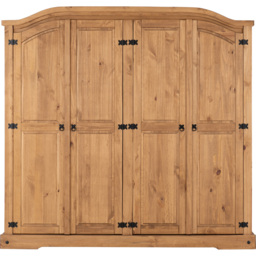Seconique Corona 4 Door Distressed Waxed Pine Wardrobe - Brown - Wilko - thumbnail 4