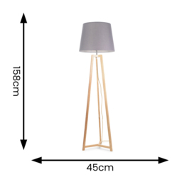 ValueLights Lottie Grey Fabric Tapered Shade Natural Wood Tripod LED Floor Lamp - Size: 158 x 45 x 45cm - Cream - Wilko - thumbnail 5