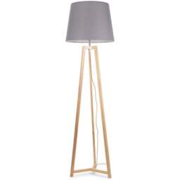 ValueLights Lottie Grey Fabric Tapered Shade Natural Wood Tripod LED Floor Lamp - Size: 158 x 45 x 45cm - Cream - Wilko - thumbnail 1