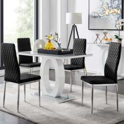 Furniturebox Lucia Valera 4 Seater Dining Set Grey Gloss Black and Chrome - Wilko - thumbnail 1