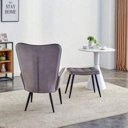 Portland Grey Velvet Accent Chair with Footstool - Size: Single - Wilko - thumbnail 6