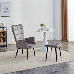 Portland Grey Velvet Accent Chair with Footstool - Size: Single - Wilko - thumbnail 5