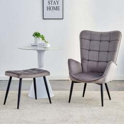 Portland Grey Velvet Accent Chair with Footstool - Size: Single - Wilko - thumbnail 1