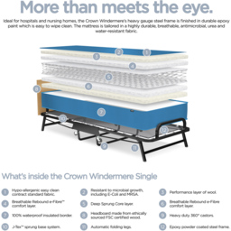 Jay-Be Crown Windermere Single Folding Bed with Waterproof Deep Sprung Mattress - Black - Wilko - thumbnail 6