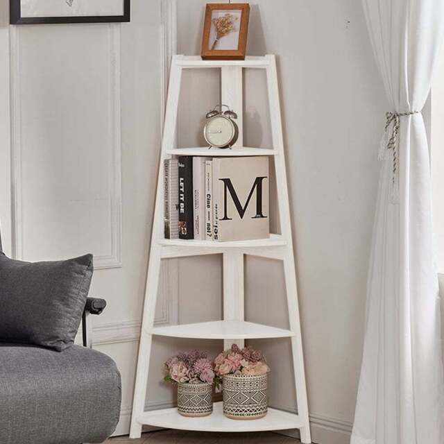 Living and Home 5 Shelf Wooden Ladder Corner Bookshelf - Brown - Wilko - image 1