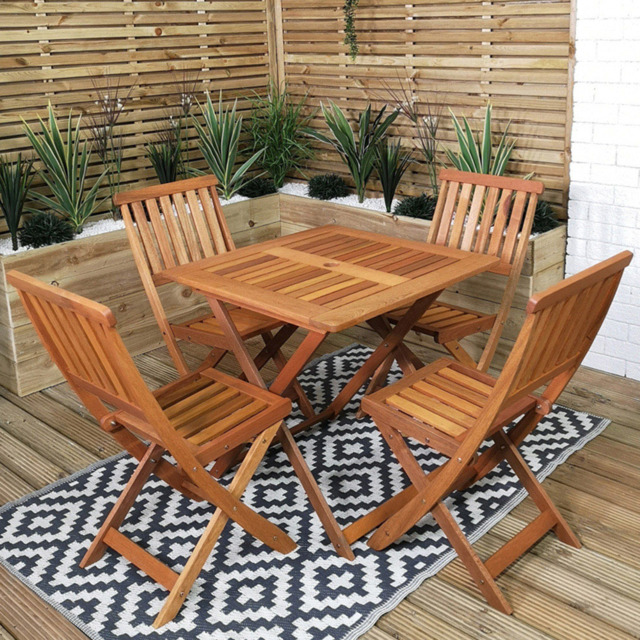 Samuel Alexander Wooden 4 Seater Folding Square Garden Dining Set - Brown - Wilko - image 1