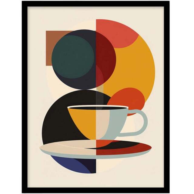 Artery8 Coffee Cup Bauhaus Geometric Framed Wall Art Print 21 x 29.7cm - Size: 32.3 x 23.4 x 1.5cm - Orange - Wilko - image 1