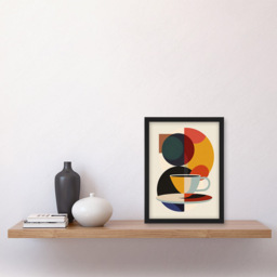 Artery8 Coffee Cup Bauhaus Geometric Framed Wall Art Print 21 x 29.7cm - Size: 32.3 x 23.4 x 1.5cm - Orange - Wilko - thumbnail 3