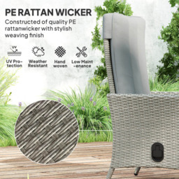 Outsunny Grey Rattan Adjustable Backrest Garden Recliner Chair - Size: 100 x 59 x 59cm - Wilko - thumbnail 6