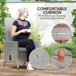 Outsunny Grey Rattan Adjustable Backrest Garden Recliner Chair - Size: 100 x 59 x 59cm - Wilko - thumbnail 7