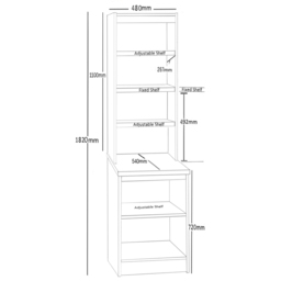 R White Cabinets 6 Shelf Black Desk Height Bookcase with Hutch - Size: 182.8 x 47.9 x 54cm - Wilko - thumbnail 6