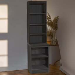 R White Cabinets 6 Shelf Black Desk Height Bookcase with Hutch - Size: 182.8 x 47.9 x 54cm - Wilko - thumbnail 1