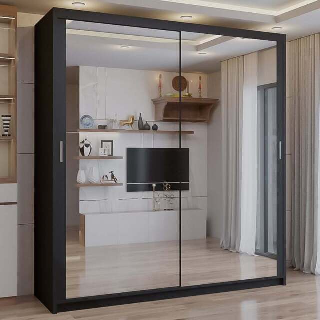 Sliding Wardrobes 4U 2 Sliding Door Black Full Length Mirrored Wardrobe 120cm - Size: 2 Door - Wilko - image 1