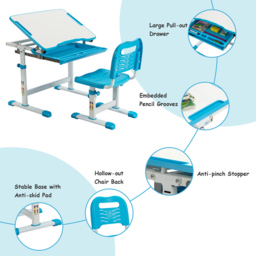 Costway Adjustable Blue Kids Study Table and Chair Set - Size: 66 x 50 x 77cm - Wilko - thumbnail 5