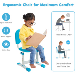 Costway Adjustable Blue Kids Study Table and Chair Set - Size: 66 x 50 x 77cm - Wilko - thumbnail 7