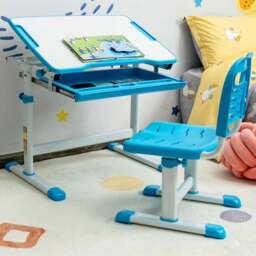 Costway Adjustable Blue Kids Study Table and Chair Set - Size: 66 x 50 x 77cm - Wilko