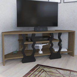Decorotika Firal 2 Shelf Oud Oak And Black Corner TV Unit - Size: 41.8 x 110 x 35cm - Multi - Wilko