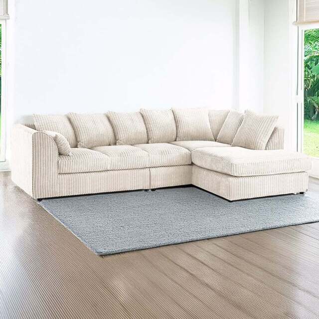 Luxor 4 Seater Cream Jumbo Cord Right Hand Facing Scatter Back L Shaped Corner Sofa Set - Wilko - image 1