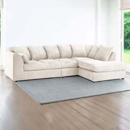 Luxor 4 Seater Cream Jumbo Cord Right Hand Facing Scatter Back L Shaped Corner Sofa Set - Wilko - thumbnail 1