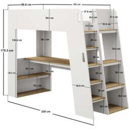 Flair Fern White and Oak High Sleeper Bed with Storage Staircase and Desk - Size: 178.3 x 95.6 x 235cm - Wilko - thumbnail 7