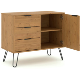 Augusta Single Door 3 Drawer Pine Small Sideboard - Size: 43 x 90 x 73cm - Brown - Wilko - thumbnail 6