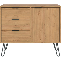 Augusta Single Door 3 Drawer Pine Small Sideboard - Size: 43 x 90 x 73cm - Brown - Wilko - thumbnail 3