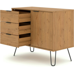 Augusta Single Door 3 Drawer Pine Small Sideboard - Size: 43 x 90 x 73cm - Brown - Wilko - thumbnail 5
