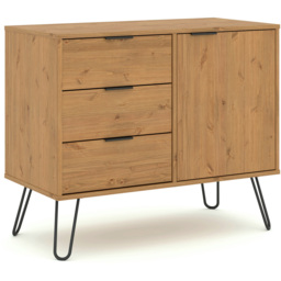 Augusta Single Door 3 Drawer Pine Small Sideboard - Size: 43 x 90 x 73cm - Brown - Wilko - thumbnail 4