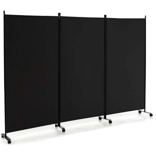Costway 3 Panel Black Folding Room Divider with Wheels - Size: 116.8 x 15.2 x 10.16cm - Wilko - image 1