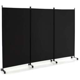 Costway 3 Panel Black Folding Room Divider with Wheels - Size: 116.8 x 15.2 x 10.16cm - Wilko - thumbnail 1