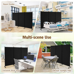 Costway 3 Panel Black Folding Room Divider with Wheels - Size: 116.8 x 15.2 x 10.16cm - Wilko - thumbnail 6