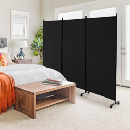 Costway 3 Panel Black Folding Room Divider with Wheels - Size: 116.8 x 15.2 x 10.16cm - Wilko - thumbnail 3