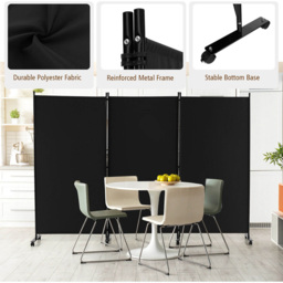 Costway 3 Panel Black Folding Room Divider with Wheels - Size: 116.8 x 15.2 x 10.16cm - Wilko - thumbnail 5