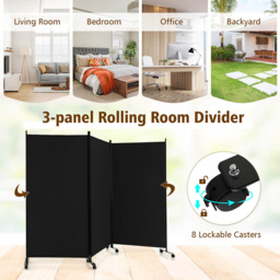 Costway 3 Panel Black Folding Room Divider with Wheels - Size: 116.8 x 15.2 x 10.16cm - Wilko - thumbnail 7