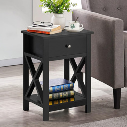 Living and Home Single Drawer Black Wooden Bedside Table - Wilko - thumbnail 6