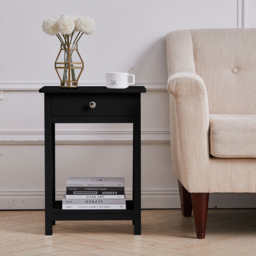 Living and Home Single Drawer Black Wooden Bedside Table - Wilko - thumbnail 7
