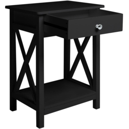 Living and Home Single Drawer Black Wooden Bedside Table - Wilko - thumbnail 4
