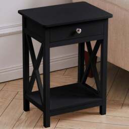 Living and Home Single Drawer Black Wooden Bedside Table - Wilko - thumbnail 1