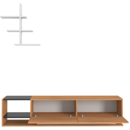 Decorotika Liza 2 Door 2 Shelf Teak Black and White TV Unit with Wall Shelf - Size: 40 x 180 x 30cm - Multi - Wilko - thumbnail 6