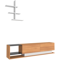 Decorotika Liza 2 Door 2 Shelf Teak Black and White TV Unit with Wall Shelf - Size: 40 x 180 x 30cm - Multi - Wilko - thumbnail 3