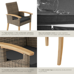 tectake Rosarno Nature Polyrattan Garden Chair - Size: 94 x 62.5 x 71.5cm - Brown - Wilko - thumbnail 6
