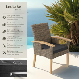 tectake Rosarno Nature Polyrattan Garden Chair - Size: 94 x 62.5 x 71.5cm - Brown - Wilko - thumbnail 7