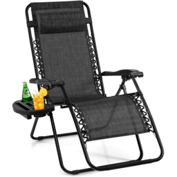 Costway Grey Folding Patio Recliner with Removable Headrest and Cup Holder - Size: 89 x 68 x 13cm - Wilko - thumbnail 3