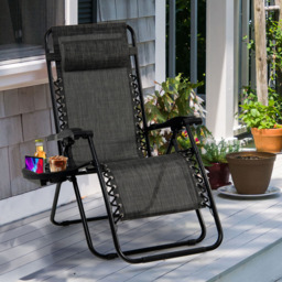 Costway Grey Folding Patio Recliner with Removable Headrest and Cup Holder - Size: 89 x 68 x 13cm - Wilko - thumbnail 4
