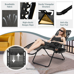 Costway Grey Folding Patio Recliner with Removable Headrest and Cup Holder - Size: 89 x 68 x 13cm - Wilko - thumbnail 7