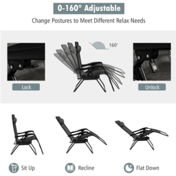 Costway Grey Folding Patio Recliner with Removable Headrest and Cup Holder - Size: 89 x 68 x 13cm - Wilko - thumbnail 5