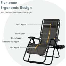 Costway Grey Folding Patio Recliner with Removable Headrest and Cup Holder - Size: 89 x 68 x 13cm - Wilko - thumbnail 6