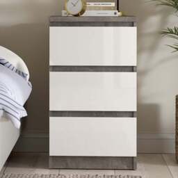 Florence 3 Drawer Concrete and White High Gloss Bedside Table - Furniture to Go - Wilko - thumbnail 1