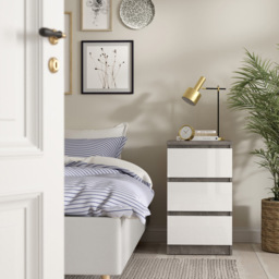 Florence 3 Drawer Concrete and White High Gloss Bedside Table - Furniture to Go - Wilko - thumbnail 7