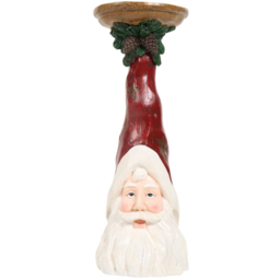 Wood Effect Santa Candle Holder - White and Red - Santa's Chalet - Wilko